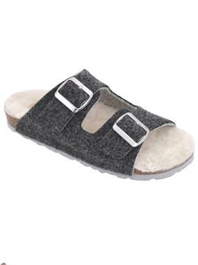 Biotime NEW Woman 10 Frani Double-Buckle Felt Slide Sandals Charcoal Gray EU 40